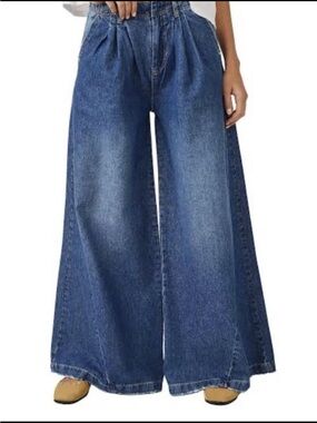 We The Free Wide-Leg High Waist Denim Jeans in Medium Blue